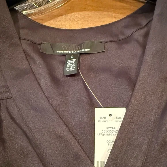NWT White House Black Market Satin Elegant Black Blouse SZ L - Picture 9 of 16